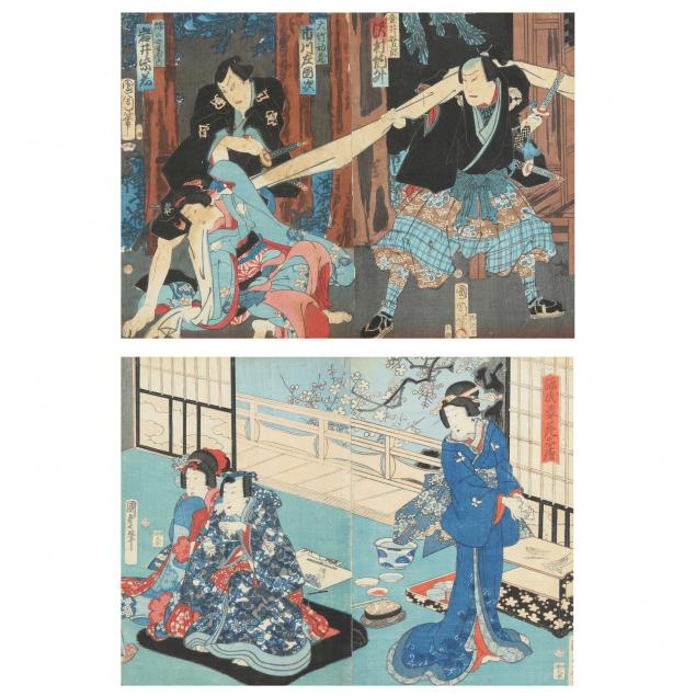 two-edo-period-japanese-woodblock-print-diptychs