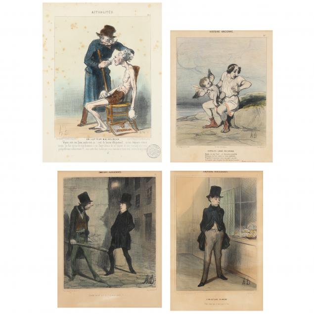 honore-daumier-french-1808-1879-four-hand-colored-lithographs