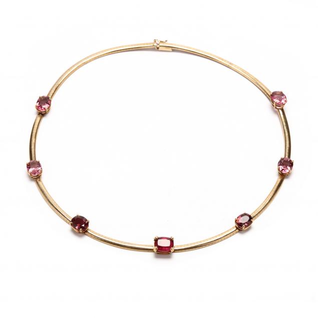 gold-and-pink-tourmaline-omega-necklace