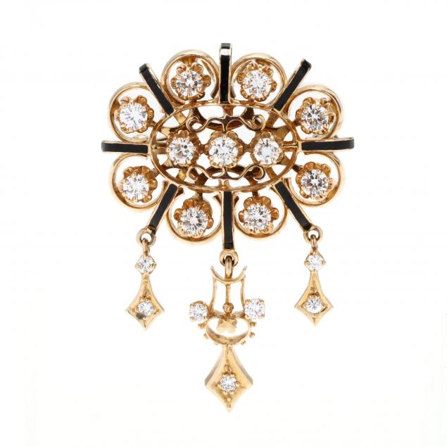 gold-diamond-and-enamel-pendant-brooch