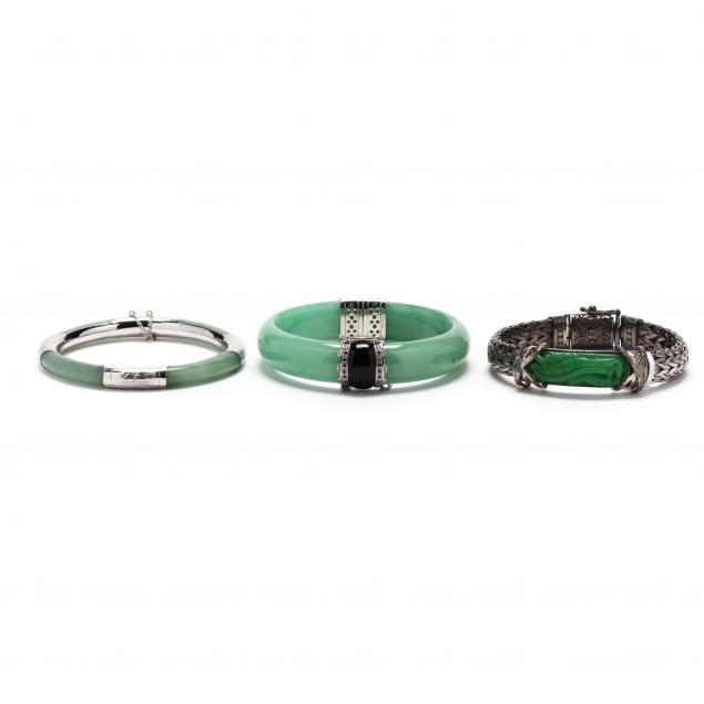 three-silver-and-jade-bracelets