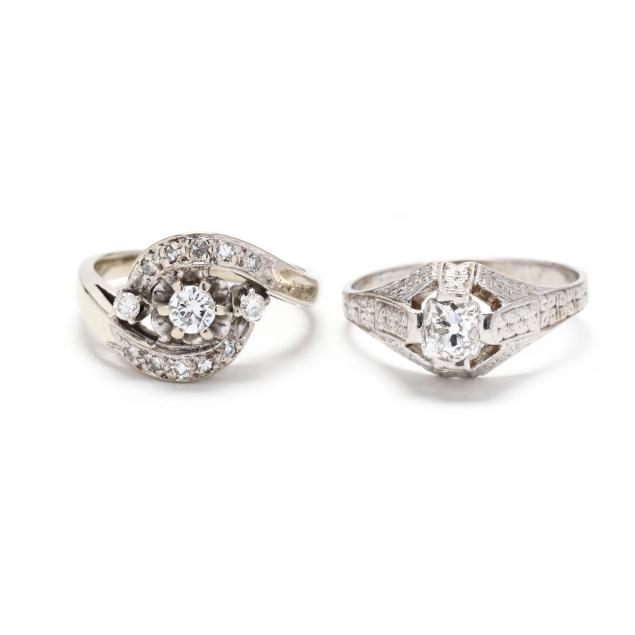 two-vintage-white-gold-and-diamond-rings