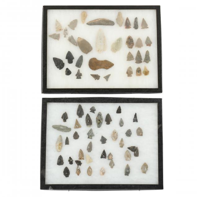two-displays-of-69-southeastern-american-indian-points-and-tools