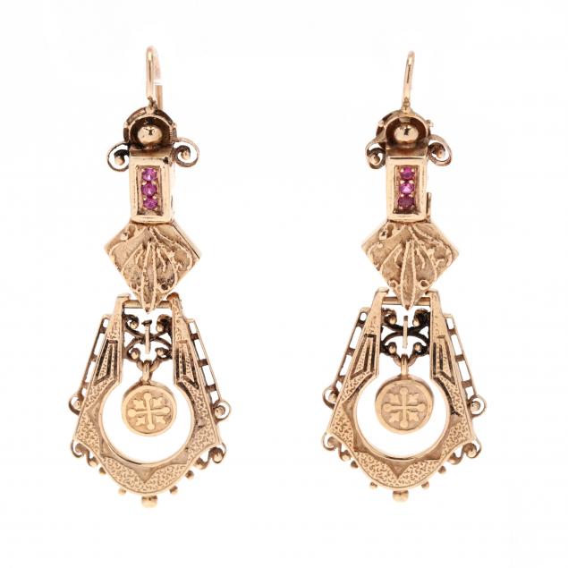 antique-aesthetic-movement-gold-and-gem-set-earrings