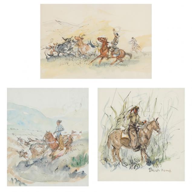 james-louis-lundean-american-1896-1961-three-western-themed-watercolors