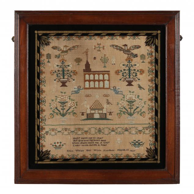 ellin-whipp-s-framed-antique-pictorial-sampler-dated-1829-british