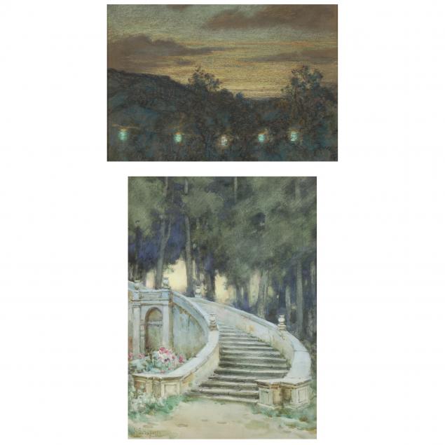 two-english-school-garden-scene-paintings-circa-1900