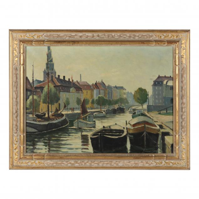 dutch-school-mid-20th-century-a-canal-scene-with-boats