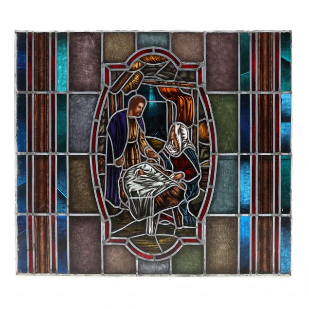 architecturally-salvaged-stained-glass-window-of-the-holy-family