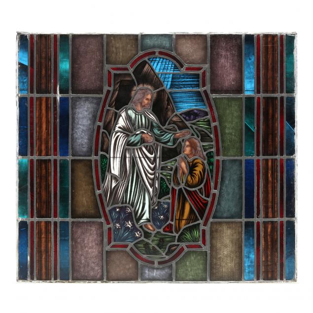 architecturally-salvaged-stained-glass-window-depicting-jesus-healing-mary-magdalene