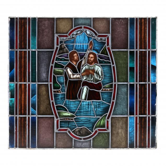 architecturally-salvaged-stained-glass-window-depicting-the-baptism-of-christ