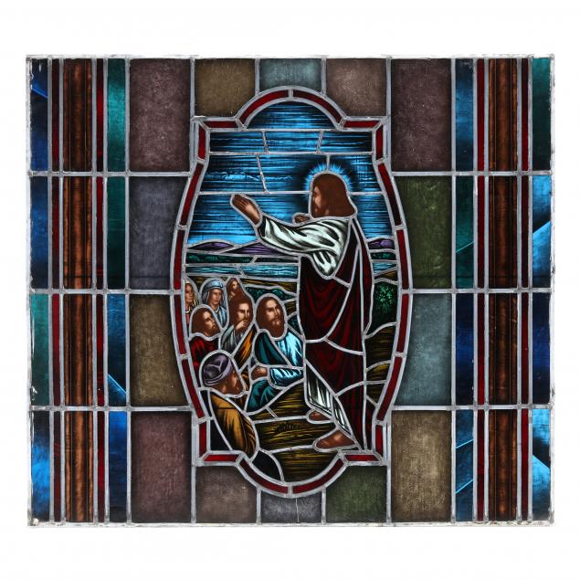 architecturally-salvaged-stained-glass-window-depicting-the-sermon-on-the-mount