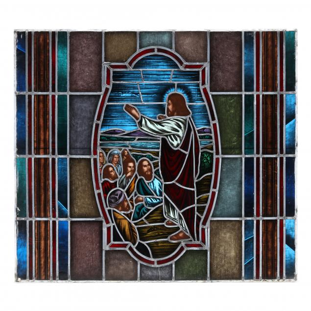 architecturally-salvaged-stained-glass-window-depicting-the-sermon-on-the-mount