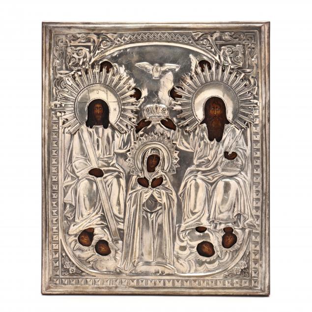 antique-russian-silver-oklad-icon-of-the-coronation-of-the-virgin-mary