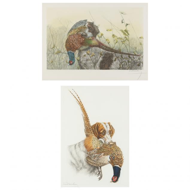 leon-danchin-french-1887-1939-two-etchings-of-spaniels-retrieving-pheasants