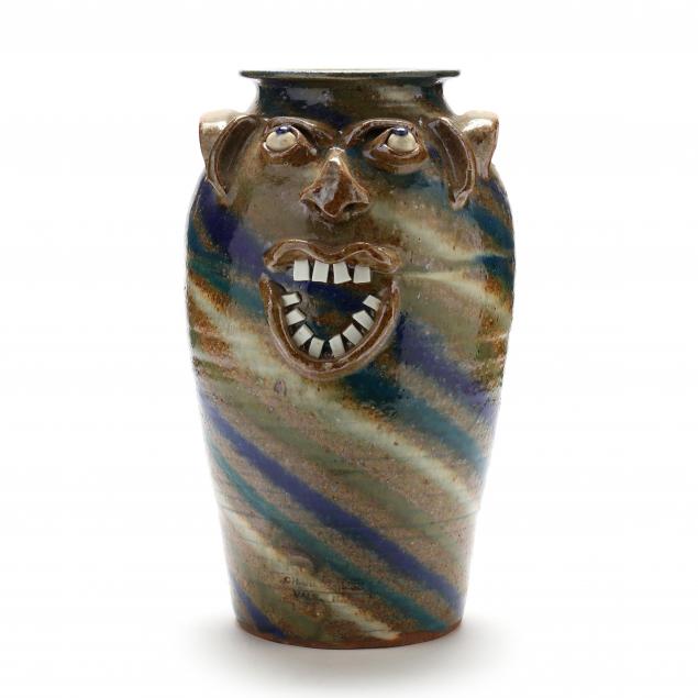 western-nc-folk-pottery-charles-lisk-vale-nc-face-vase