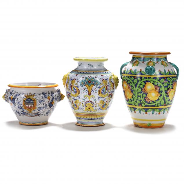three-italian-faience-glazed-urns