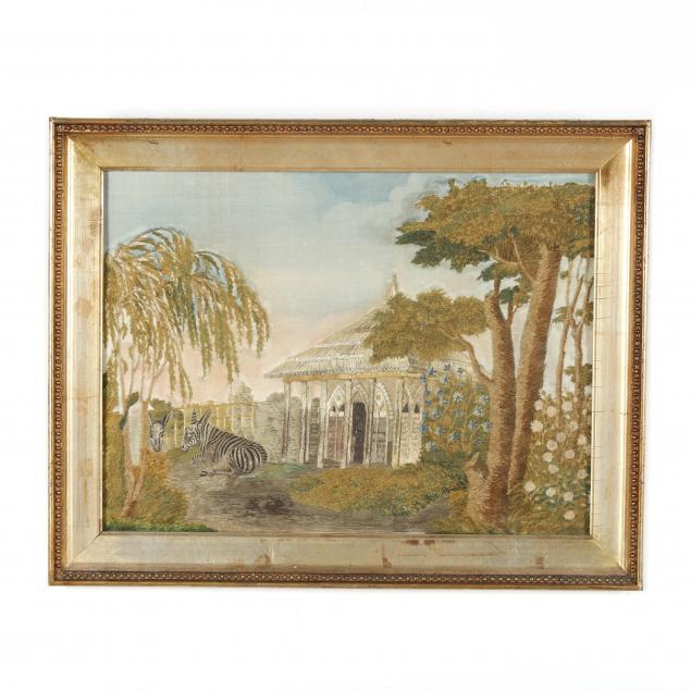 antique-framed-silk-and-watercolor-pictorial-needlework-continental