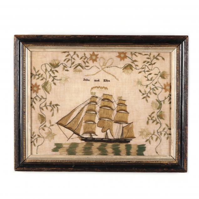 framed-antique-ship-needlework-wales
