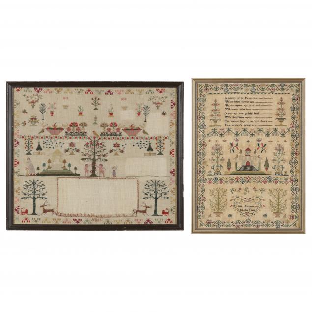 two-antique-needlework-samplers-england