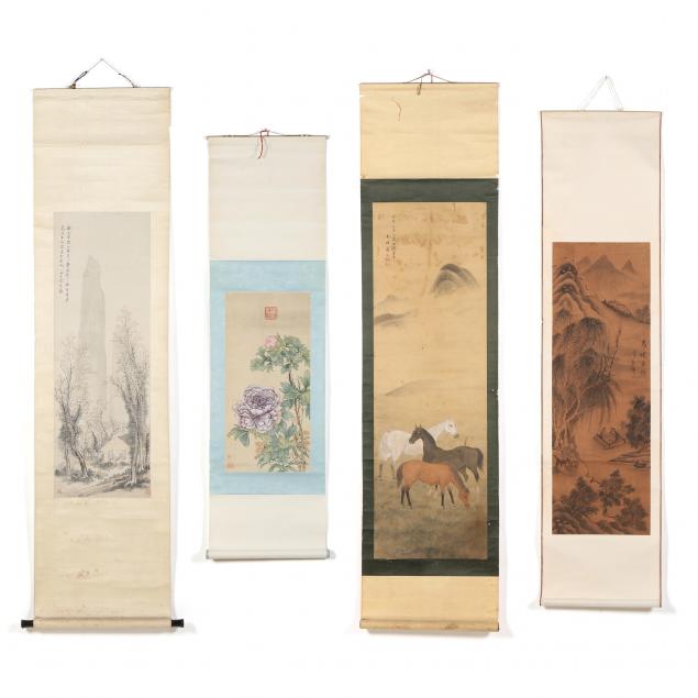 a-group-of-four-chinese-hanging-scroll-paintings