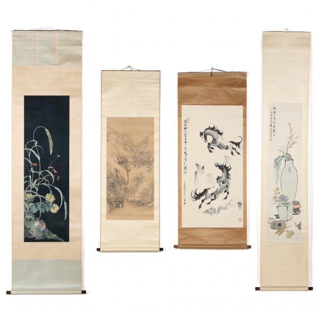 a-group-of-four-chinese-hanging-scroll-paintings