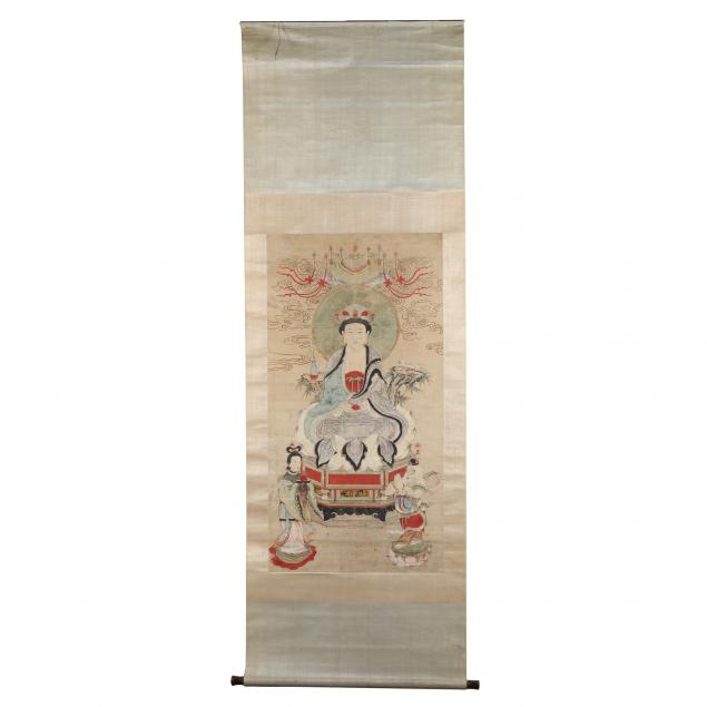 a-large-chinese-hanging-scroll-painting-of-shakyamuni-buddha