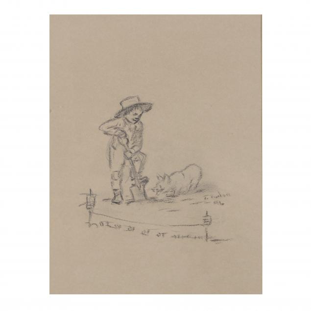 tasha-tudor-american-1915-2008-illustration-of-a-little-boy-with-a-pig