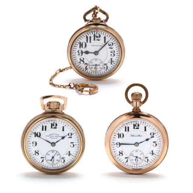 three-vintage-gold-filled-open-face-pocket-watches-hamilton