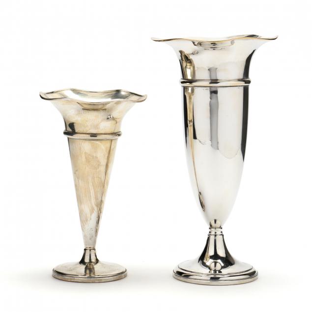 two-american-sterling-silver-trumpet-vases