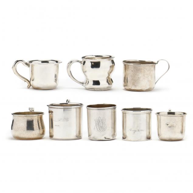 a-grouping-of-eight-american-sterling-silver-baby-cups
