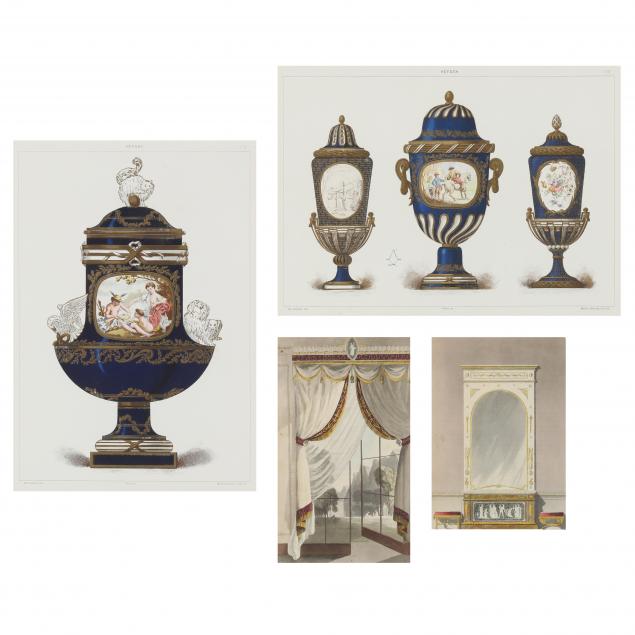 two-pairs-of-antique-prints-featuring-architecture-and-decorative-objects