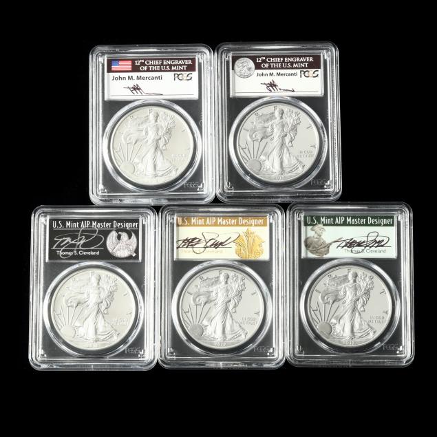five-5-pcgs-high-grade-1-american-silver-eagle-coins