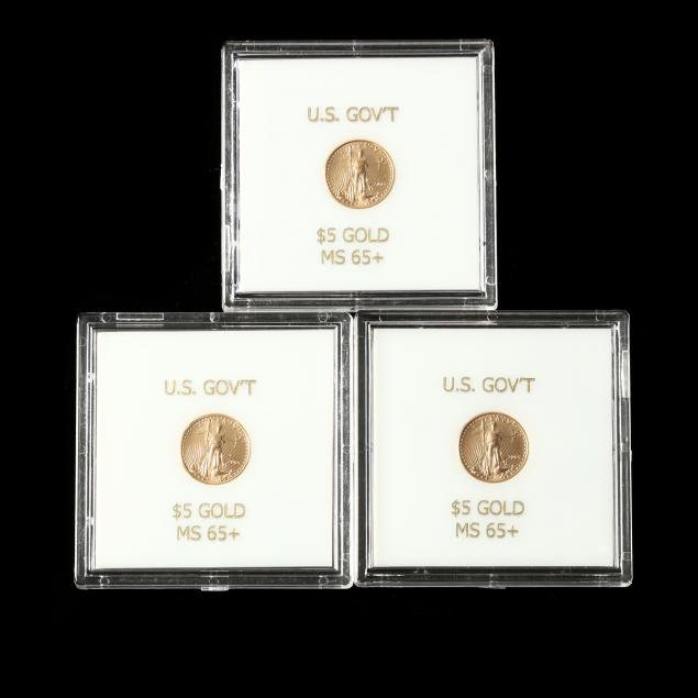 three-2005-5-american-eagle-1-10-oz-gold-bullion-coins