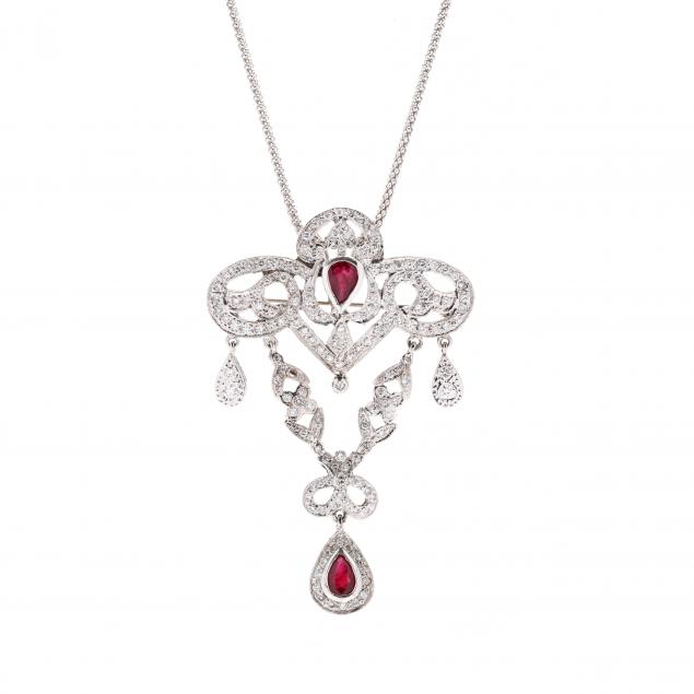 white-gold-ruby-and-diamond-convertible-brooch-pendant-necklace