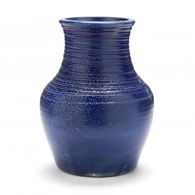 salt-glazed-cobalt-tall-vase-attributed-j-b-cole-pottery-steeds-nc