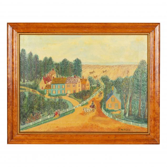 antique-american-folk-art-painting-of-a-farming-village