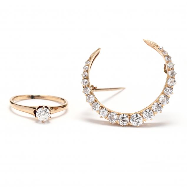 two-antique-gold-and-diamond-jewelry-pieces