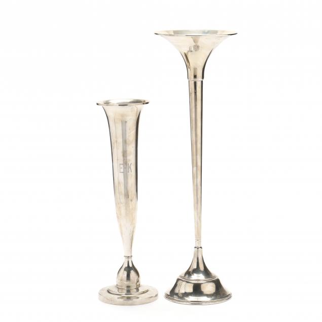 two-sterling-silver-trumpet-vases