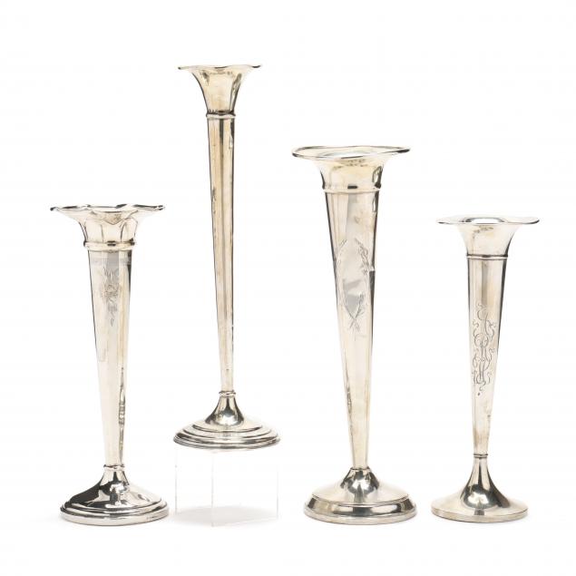 four-american-sterling-silver-trumpet-vases