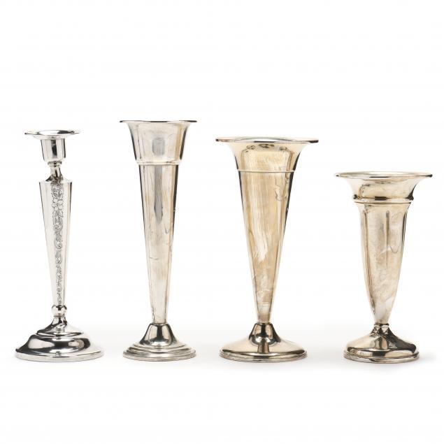 a-sterling-silver-candlestick-and-three-vases