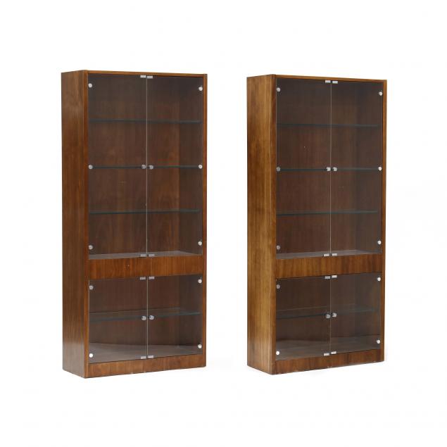 attributed-to-milo-baughman-american-1923-2003-pair-of-tall-case-walnut-display-cabinets