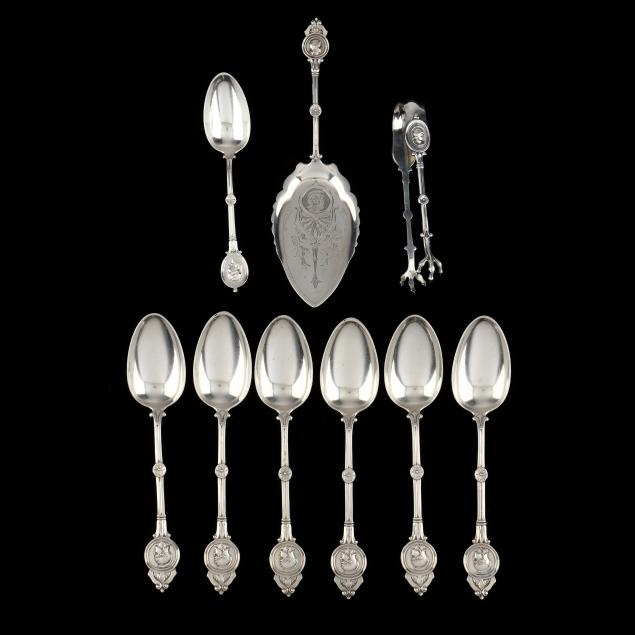 a-grouping-of-nine-i-medallion-i-silver-flatware-items