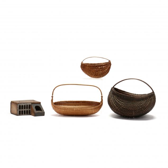 three-hand-woven-baskets-and-antique-mouse-trap