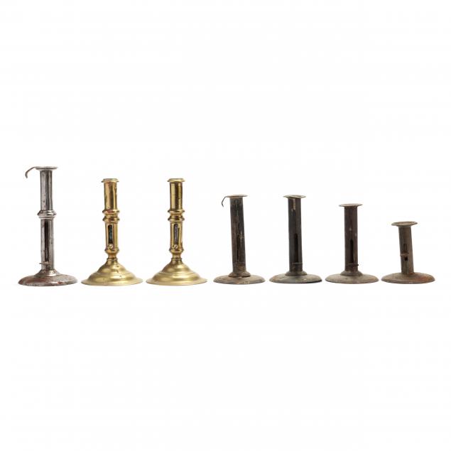 seven-assorted-antique-primitive-candlesticks