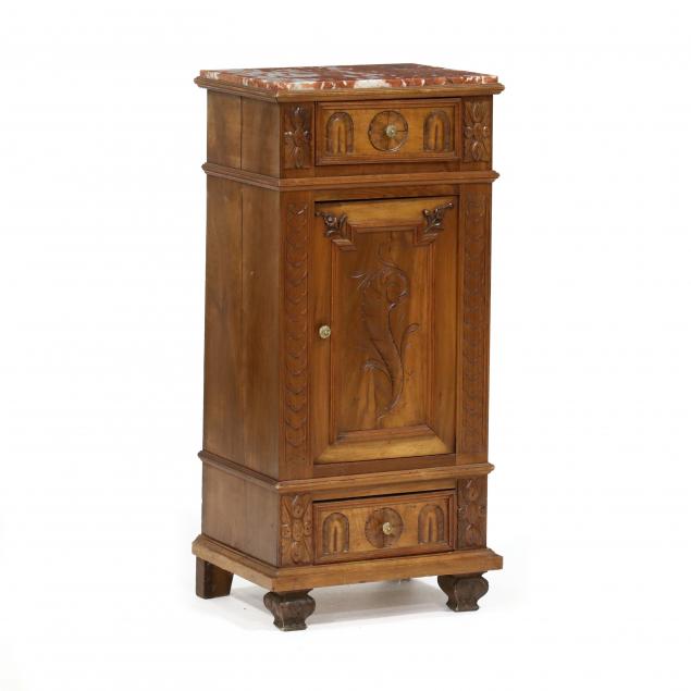 continental-carved-walnut-marble-top-side-cabinet