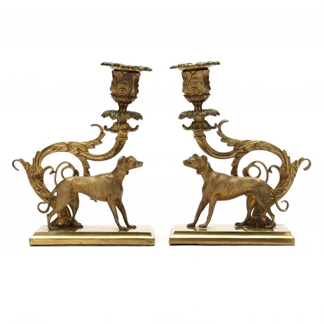a-pair-of-brass-regency-style-greyhound-mantel-candlesticks