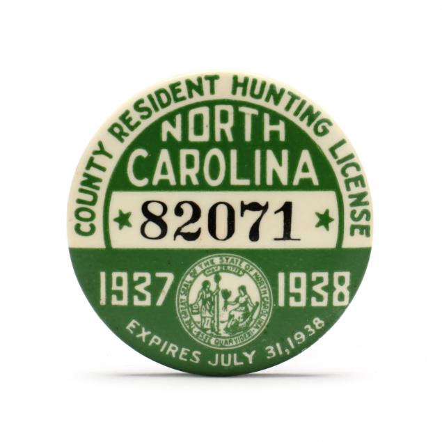 1937 to 1938 North Carolina Hunting License Pin (Lot 2243 Summer