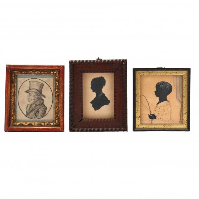 a-grouping-of-three-framed-antique-profile-portraits