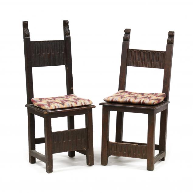 two-similar-jacobean-carved-walnut-side-chairs